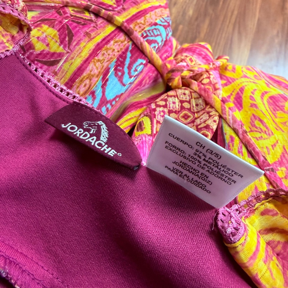 Y2K Pink Yellow Paisley Metallic Empire Waist Cami Top Juniors Small Jordache - Picture 5 of 8